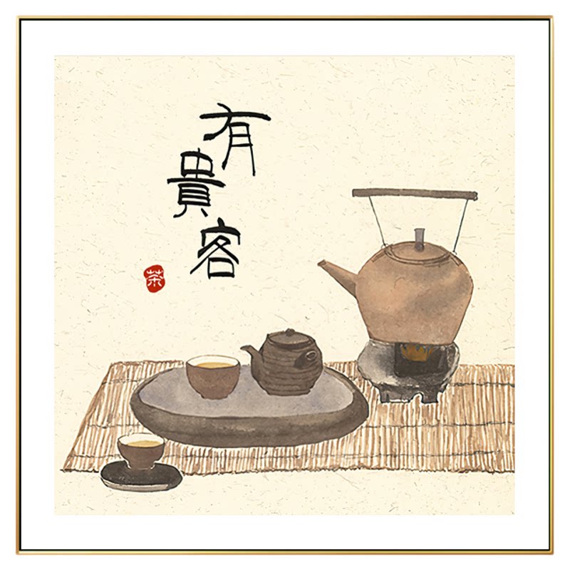 新中式餐厅装饰画茶室背景墙挂画