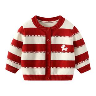 男童拜年服冬装毛衣外套马年男宝宝加绒上衣婴儿新年红色喜庆衣服