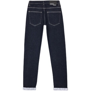 不褪色保暖加绒牛仔裤男冬季加厚款深蓝色高弹力修身小脚薄绒长裤