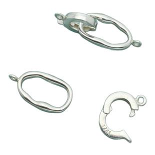 DIY珍珠扣配件孤形正方形光版连接扣子通体S925纯银扣项链连接扣