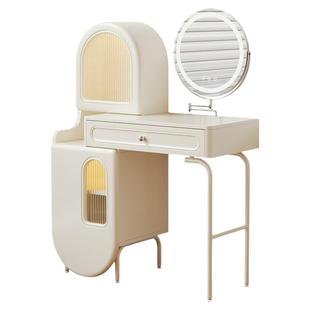 法式奶油风梳妆台收纳柜一体实木高级感主卧设计师新款化妆桌书桌