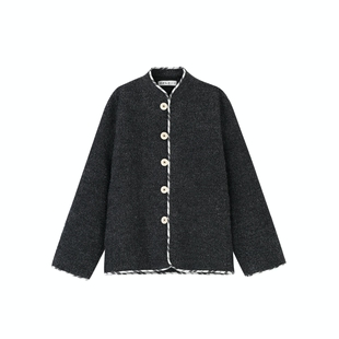 Herz石灰色羊羔夹棉外套日系复古男女同款毛圈边民族风棉服原创