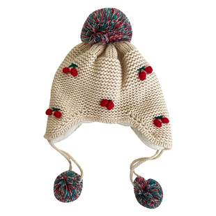 婴儿帽子2024新款冬天加绒护耳帽1一2岁女宝宝洋气加厚针织毛线帽