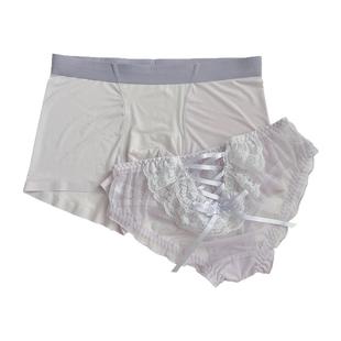 薰衣草色系~蕾丝透明性感甜美可爱冰丝无痕情侣内裤男士平角内裤