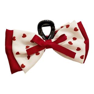 儿童红色蝴蝶结抓夹头饰发夹女童高级感公主发饰小女孩后脑勺发卡