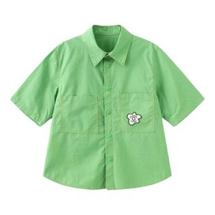 OLAMIMI定制 2024 夏 亲子亮色中性翻领刺绣明线宽松休闲短袖上衣