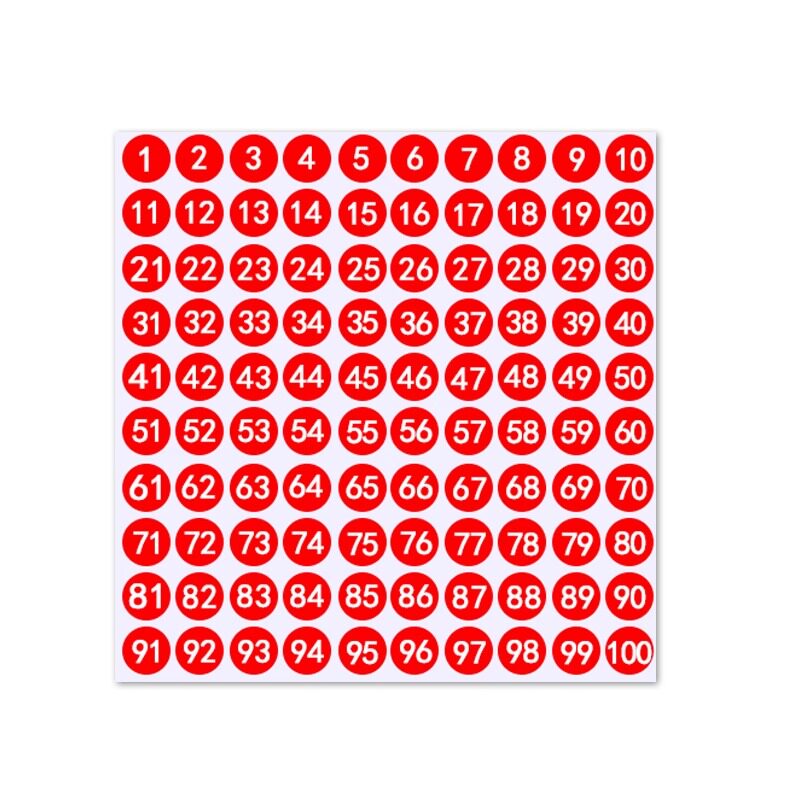数字贴纸防水小号圆形不干胶标签1-200数字贴定制编号编码号码贴