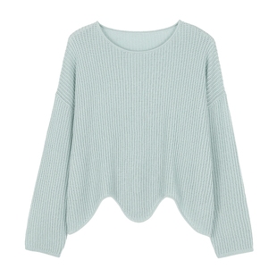 Basic House/百家好莱赛尔纯色针织衫秋冬设计感圆领不规则上衣女