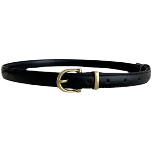 ins风新款细款黑色牛仔裤腰带女简约百搭女士复古简约小金扣皮带