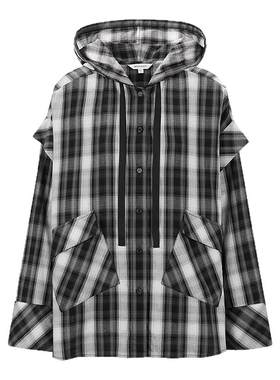 MOUSSY 春季新品复古街头撞色格纹连帽长袖衬衫028ISA30-2301