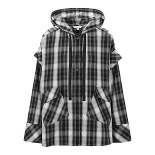 MOUSSY 秋季新品复古街头撞色格纹连帽长袖衬衫028ISA30-2301