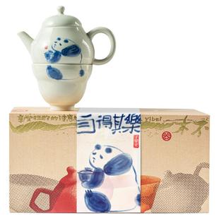 子乐宅小梨壶折腰杯一壶一杯白瓷草木灰釉熊猫茶具春节新年礼物