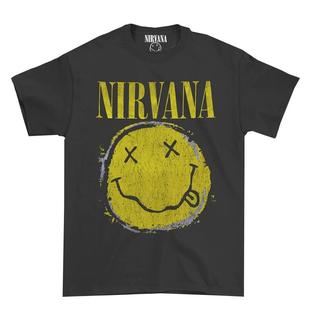 新款Nirvana涅槃乐队柯本摇滚Worn Out Smiley笑脸复古男士T恤