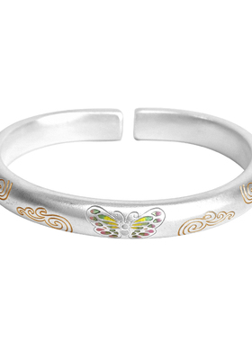 999.9足银蝴蝶马蹄镯国风银饰