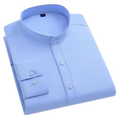 啄木鸟男士长袖立领简约薄款衬衫