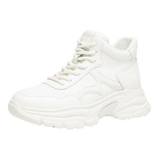 波尔谛奇头层牛皮高帮鞋女春秋季新款厚底增高老爹鞋真皮休闲鞋