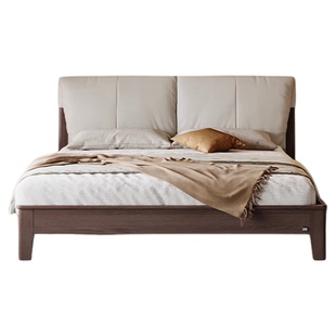 顾家家居实木中古风胡桃木全实木床主卧大床软包靠背1.8m双人床