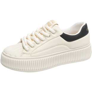 大东休闲板鞋女款2026新款爆款春季女鞋厚底平底百搭贝壳头小白鞋