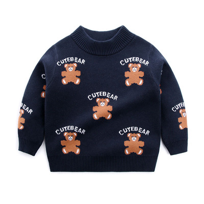 秋冬双层针织中小童圆领毛线衣