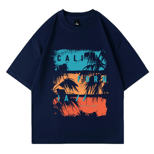 NASA联名纯棉重磅休闲宽松短袖t恤衫男夏季美式圆领五分袖打底衫