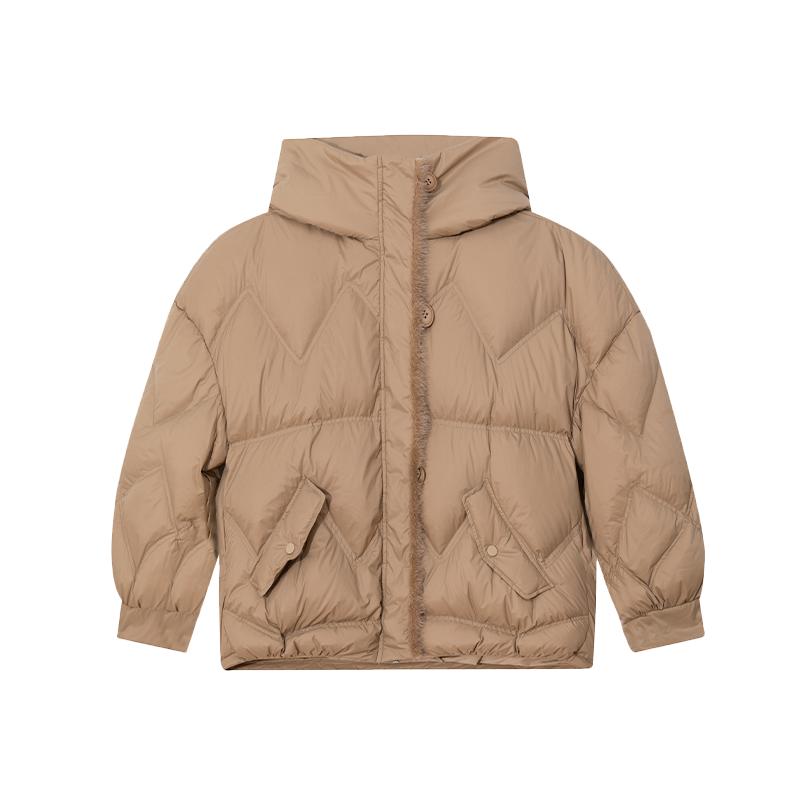 白鹿语简约风短款连帽羽绒服