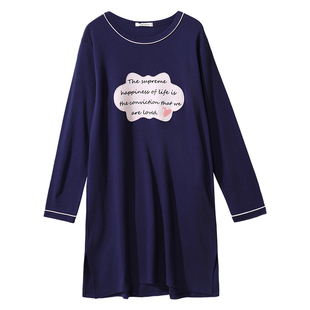 tutuanna春秋睡衣女 全棉透气毛布字母套头长袖睡裙家居服女