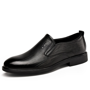 金猴男鞋春季新款时尚真皮英伦风黑色牛皮套脚上班商务工作皮鞋