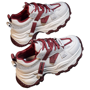 厚底小白鞋女2026年春季超火新款透气真皮松糕休闲内增高老爹鞋子