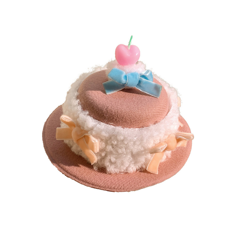 奶油蛋糕！可燃蜡烛蝴蝶结毛绒帽子发夹女高级感生日拍照道具头饰