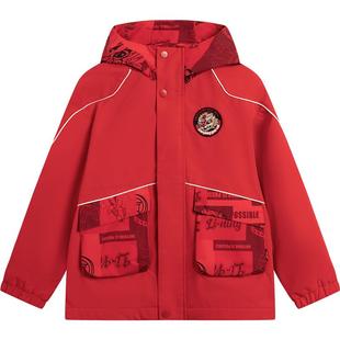 李宁加绒红色外套2026新款新年衣服本命年马年男童装中大童女冬装
