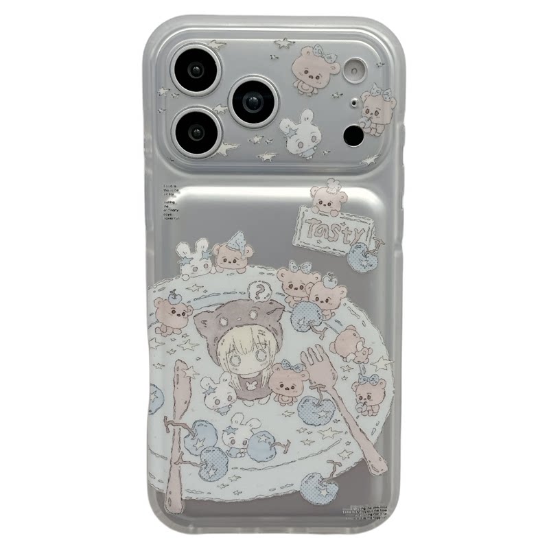 MoreRex 日韩ins银底美食餐盘小熊女孩适用苹果18手机壳iphone17promax新款18pro小众15全包防摔保护套14女16