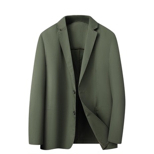 时尚流行便服单西外套男士常规军绿通勤男装西服新款高端全棉西装