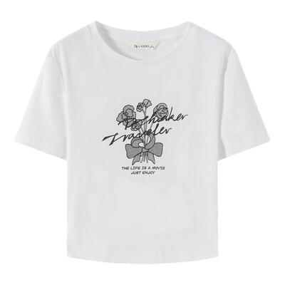 DT·LANDO夏季款女短袖T恤条纹涂鸦宽松休闲风日常款基础款上衣