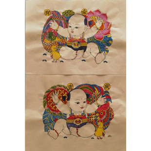 特价中国风特色工艺杨家埠木版年画黄色仿古宣纸多款胖娃娃年画