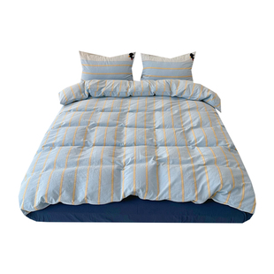 很爱你｜简约条纹全棉水洗棉四件套干净蓝色纯棉民宿床品1.8m床笠