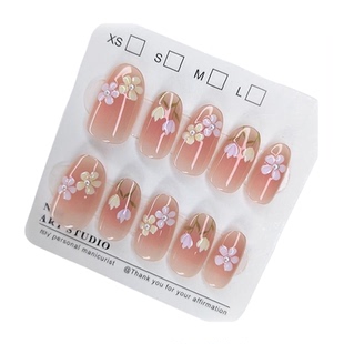春季小花猫眼穿戴甲果冻胶高级感短款美甲贴片显白指甲贴片手工甲