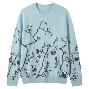 印象草原山羊绒梅花绣花羊绒衫女圆领长袖毛衣百搭气质针织衫