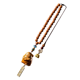 崖柏木雕可爱生肖鼠汽车挂饰十二生肖车载网红车内饰品后视镜挂件