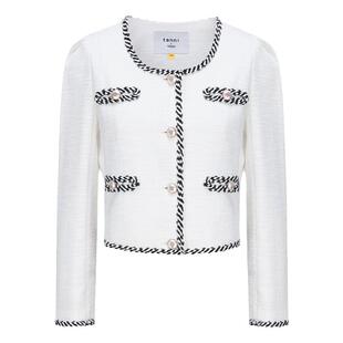 tanni优雅千金风短款廓形条纹装饰百搭小香风花呢外套TN11OW801A