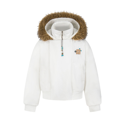 SREK冬季新款复古豹纹风毛领开衫棉服女短款加厚保暖设计感外套