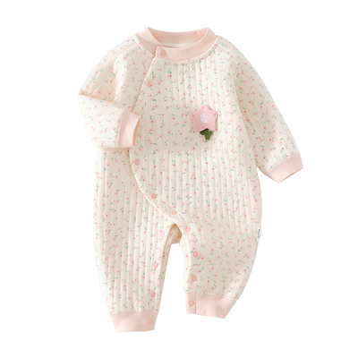 新生婴儿衣服秋冬季保暖夹棉连体衣a类纯棉满月宝宝冬装外出爬服