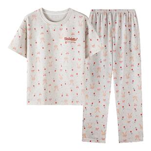 卡之恋睡衣女款2026新款夏季纯棉短袖长裤套装学生卡通可爱家居服