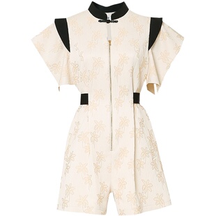 夏季女装2026新款时尚休闲杏色短袖修身高腰连体裤连衣裤短裤