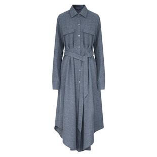 COCOBELLA优雅灰羊毛衬衫连衣裙女2026春大摆收腰长裙FR7079