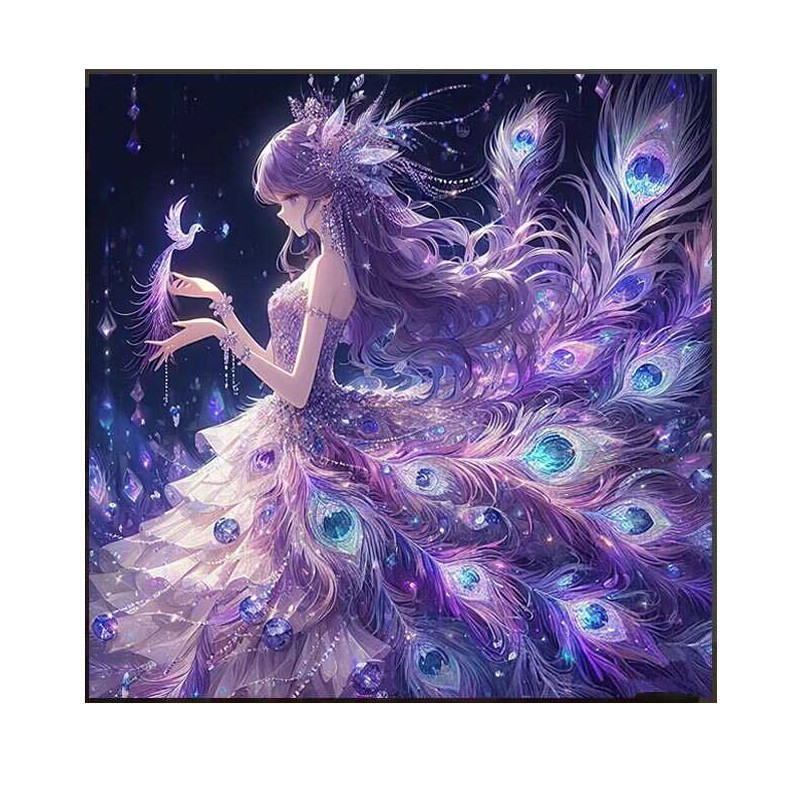 紫色孔雀仙子钻石画方钻满钻高难度女孩子手工砖贴钻十字绣二次元
