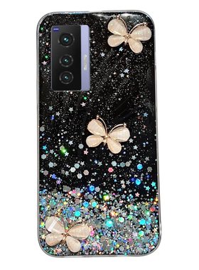 透明滴胶水晶蝴蝶闪粉适用VIVO X70手机壳x70pro十+曲面屏x60曲屏版por高级感x50步步高x6o女新款pr0潮vⅰvo