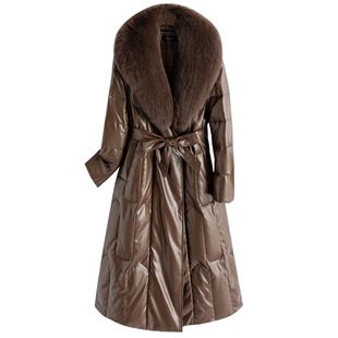 海宁真皮羽绒服女中长款2025冬新款加厚保暖皮衣狐狸毛领皮草外套