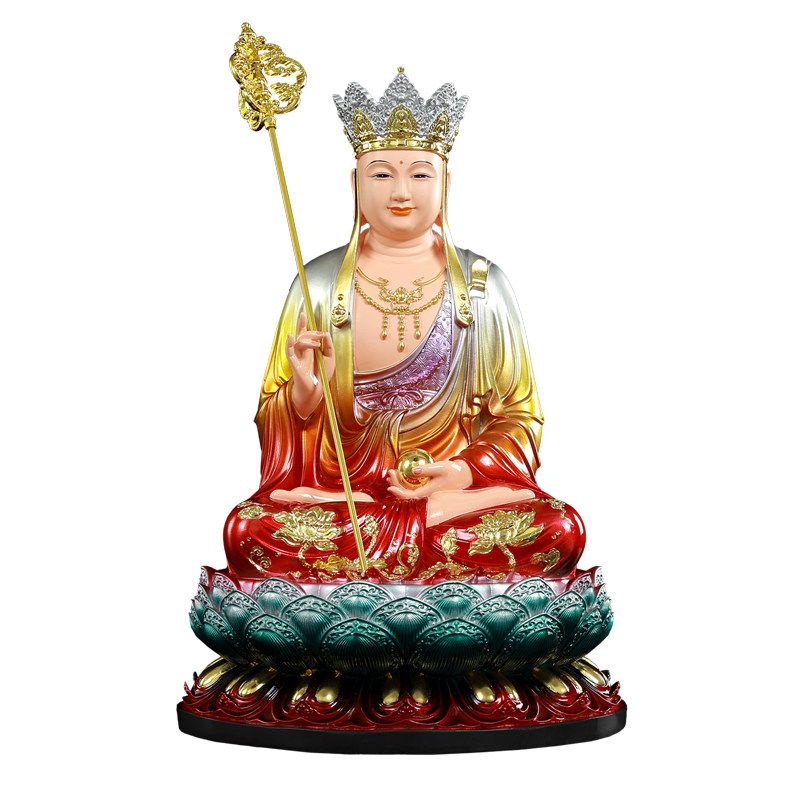 铜彩地藏王神像坐像娑婆三圣佛像