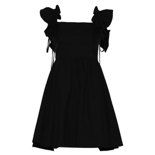 DPLAY夏季气质法式黑色连衣裙女短袖收腰小黑裙短裙沙滩裙