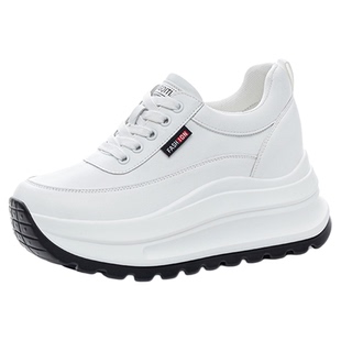 真皮内增高女鞋厚底不累脚小个子8cm运动休闲小白鞋春季女士百搭